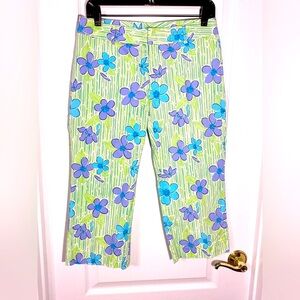Y2K Lilly Pulitzer Floral Capri Pants Vintage Green Blue Purple Size 4